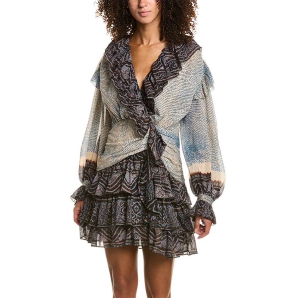 NWT Ulla Johnson Printed Sara Ruffled Mini Dress in Moonstone - Sz 2